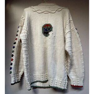 Vintage Madrigal Carmel Sweater Wool Cable Embroidered Knitted Mock Neck Ivory